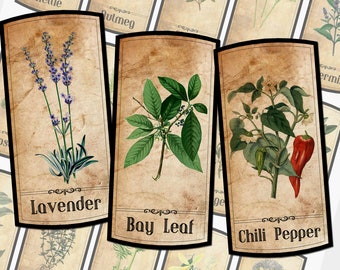 Herbal Apothecary Labels, Herbs Apothecary Labels, Printable Labels, Spice Jar Labels, Herb Labels, Digital Collage Sheets, Herb Decoration