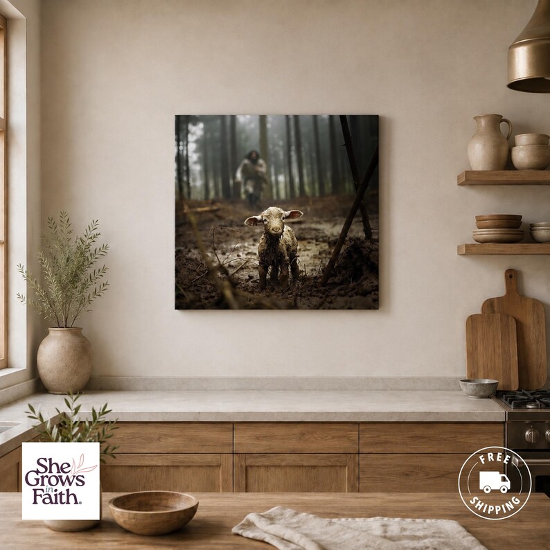 Faith Based Gift Men Spiritual Artwork Jesus Canvas Print Christian Wall Hanging Religious Home Decor Shepherd Lamb Painting Biblical Bedroom Design Inspirational Scripture Piece Gallery Wrapped Premium Cotton Substrate Ready To Hang