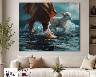 Jesus Canvas Art Faith Canvas Yeshua Painting Jesus and Lost Lamb Shepherd Scene Christian Wall Religious Home Spiritual Gift Inspirational