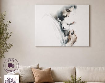 Large Christian Wall Art Canvas Print Jesus Painting Modern Christian Art Jesus Watercolor Minimalist Christian Artwork Jesus Wall Art