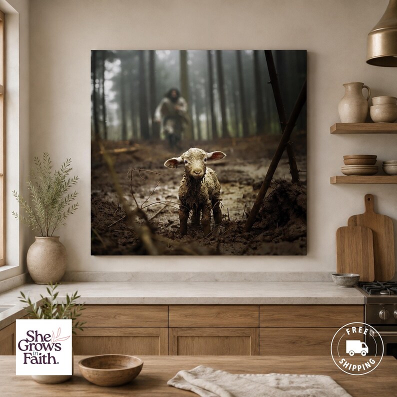 Jesus Canvas Art Christian Wall Hanging Religious Home Print Shepherd Lamb Painting Faith Based Gift Men Spiritual Bedroom Artwork Biblical Room Design Inspirational Scripture Piece Gallery Wrapped Cotton Substrate Premium Quality