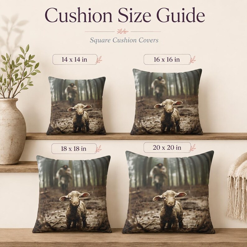 Faith Artwork Lamb Shepherd Design Jesus Pillow Cover Christian Devotional Accent Polyester Cushion Construction Biblical Imagery Display Sofa Styling Essential Religious Gift Present Spiritual Home Comfort Inspirational Living Space