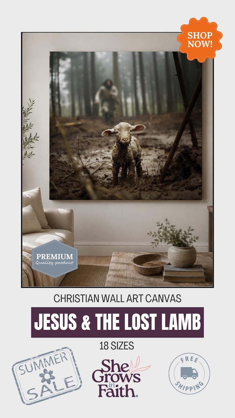 Faith Based Gift Men Spiritual Artwork Jesus Canvas Print Christian Wall Hanging Religious Home Decor Shepherd Lamb Painting Biblical Bedroom Design Inspirational Scripture Piece Gallery Wrapped Premium Cotton Substrate Ready To Hang