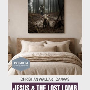 Faith Based Gift Men Spiritual Artwork Jesus Canvas Print Christian Wall Hanging Religious Home Decor Shepherd Lamb Painting Biblical Bedroom Design Inspirational Scripture Piece Gallery Wrapped Premium Cotton Substrate Ready To Hang