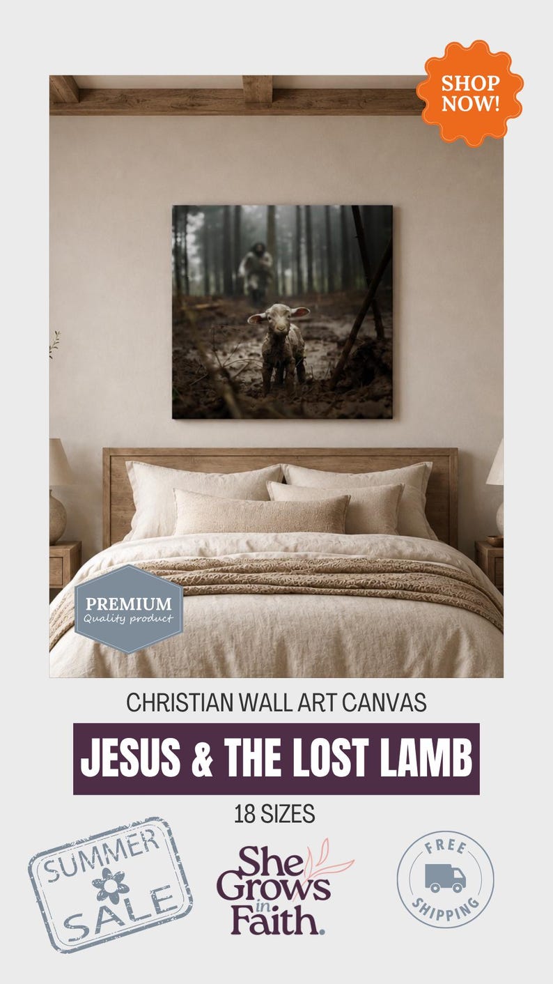 Faith Based Gift Men Spiritual Artwork Jesus Canvas Print Christian Wall Hanging Religious Home Decor Shepherd Lamb Painting Biblical Bedroom Design Inspirational Scripture Piece Gallery Wrapped Premium Cotton Substrate Ready To Hang