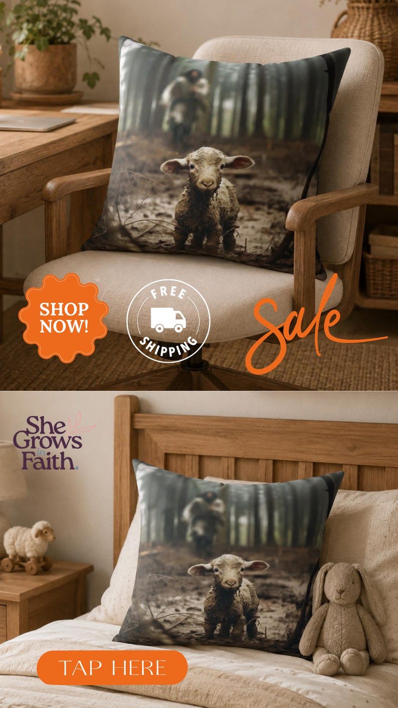 Jesus Throw Pillow Cover Christian Home Accent Shepherd Lamb Biblical Artwork Design Polyester Cushion Construction Sofa Styling Essential Faith Imagery Display Religious Gift Present Devotional Living Space Spiritual Comfort Piece
