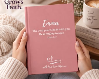 Personalized Journal Custom Name Journal Christian Gift for Women Bible Study Notebook Scripture Prayer Journal Baptism Gift Idea for Her