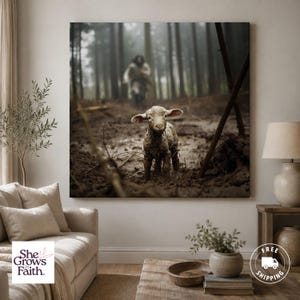 Jesus and Lost Lamb, Jesus Canvas art, Jesus and Lamb, Faith Canvas, Yeshua Canvas, Jesus Art Canvas, Christ Lost Lamb, Christian Art, Jesus Poster, christian wall art, Yeshua art, Yahushua art, Jesus running after lamb, Jesus chasing lamb, jesus art,
jesus leaves the 99 lost sheep canvas