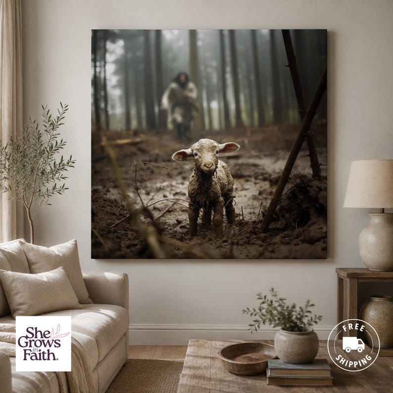Jesus and Lost Lamb, Jesus Canvas art, Jesus and Lamb, Faith Canvas, Yeshua Canvas, Jesus Art Canvas, Christ Lost Lamb, Christian Art, Jesus Poster, christian wall art, Yeshua art, Yahushua art, Jesus running after lamb, Jesus chasing lamb, jesus art,
jesus leaves the 99 lost sheep canvas