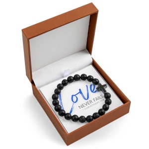 GYRMMUE Gothic Luminous Bracelet - Black Cross & Volcanic Stone Beaded Bracelet For Men