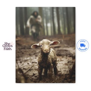 Religious Home Print Jesus Canvas Art Christian Wall Hanging Shepherd Lamb Painting Faith Based Bedroom Artwork Spiritual Gift Collection Biblical Room Design Inspirational Scripture Piece Gallery Wrapped Cotton Substrate Premium