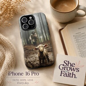 Faith Phone Case iPhone 11 12 13 14 15 16 17 Pro Max Plus Air Christian Phone Case Jesus Phone Case Christian iPhone Case Tough Protective Two Piece Cover Wireless Charging Compatible Lost Lamb Design Religious Case for Women