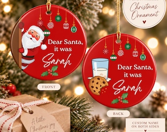 Family Christmas Ornament Personalized Santa Milk and Cookies Ceramic Ornament Custom Family Name Xmas Tree Keepsake Gift for Mom Grandma
