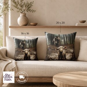 Regalos cristianos para mujeres: Almohada de Jesús, decoración del hogar con temática de fe, almohada cristiana con diseño de oveja perdida, cojín cuadrado, decoración cristiana para dormitorio, Navidad. imagen 4