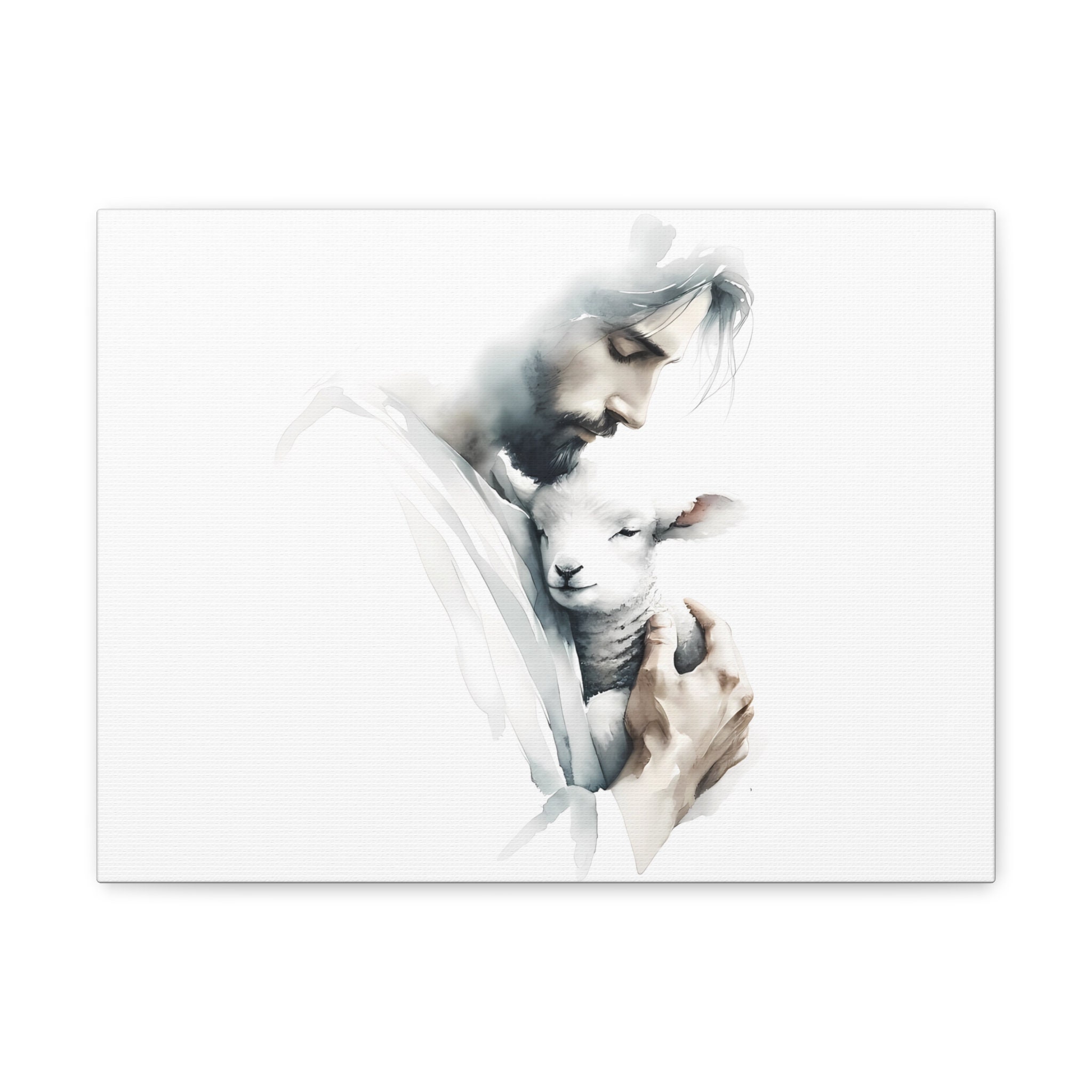 Christian Wall Art - Jesus and Lamb Watercolor Canvas Spiritual Decor ...