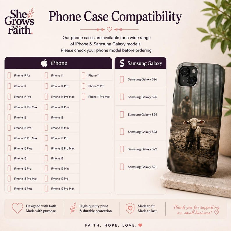 Tough Protective Christian Phone Case Two Piece Polycarbonate Shell TPU Liner Impact Resistant Shock Dispersion Jesus Phone Case Christian iPhone Case Faith Phone Case Lost Lamb Cover Samsung Galaxy Religious Case Wireless Charging