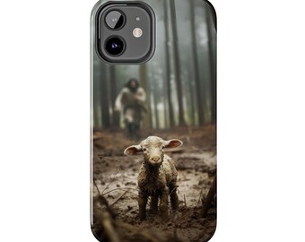 Jesus and the Lamb iPhone & Samsung Galaxy Phone Case Christian Phone Cover Religious Art Jesus with Lost Lamb Faith-Based Gift Phone Covers