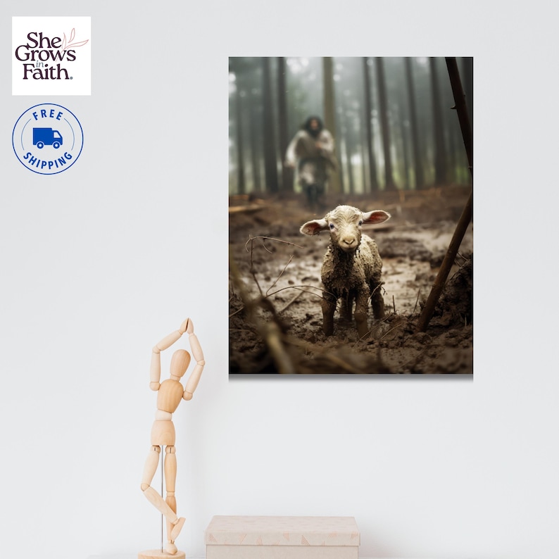 Shepherd Lamb Painting Jesus Canvas Art Christian Wall Decor Religious Home Print Faith Based Spiritual Gift Biblical Bedroom Artwork Inspirational Scripture Design Gallery Wrapped Premium Cotton Substrate Ready To Hang Construction Modern