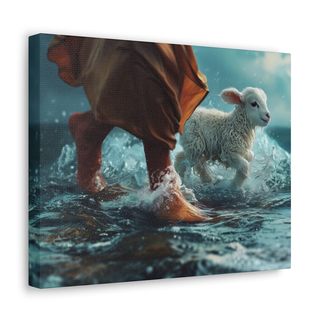 Jesus & the Lamb Walking on Water Canvas Wall Art