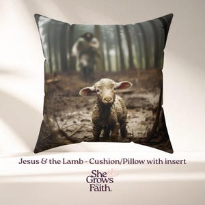 Faith Artwork Lamb Shepherd Design Jesus Pillow Cover Christian Devotional Accent Polyester Cushion Construction Biblical Imagery Display Sofa Styling Essential Religious Gift Present Spiritual Home Comfort Inspirational Living Space