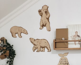 Nursery decor wooden bear, baby boy gift, girl room decor, safari nursery decor, wooden wall decor, boho nursery decor, kid room decor