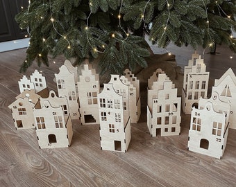 Advent calendar, Christmas countdown calendar in the form of houses, perfect wooden advent calendar for kids, Christmas toddler gift
