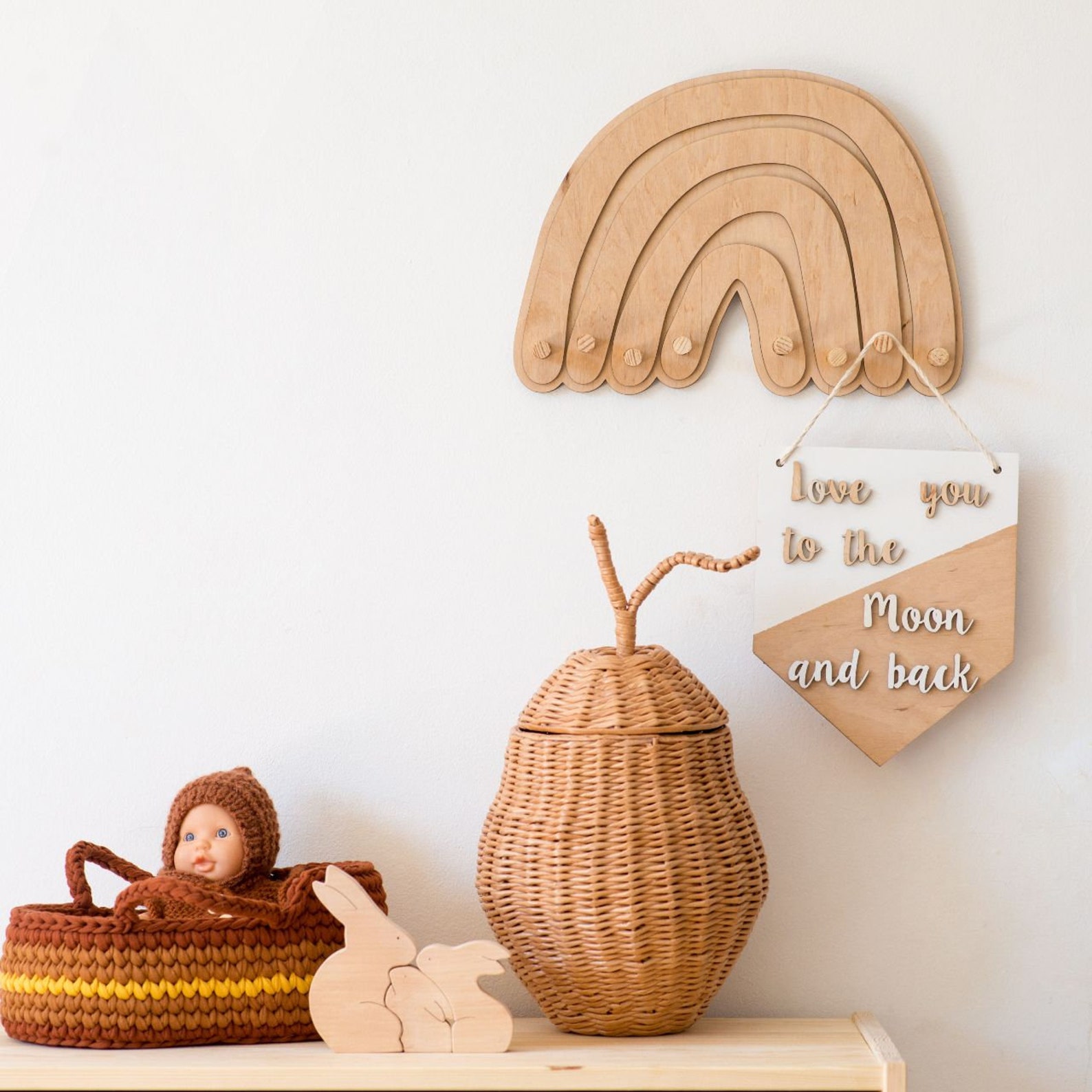 Wooden Nursery Shelf Rainbow With Hooks Kids Room Decor and Etsy