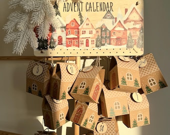 Wooden Christmas Advent Calendar, Birch Plywood Wall Decor with Pockets for Small Gifts, Reusable Holiday Countdown, Toddler Xmas Gift