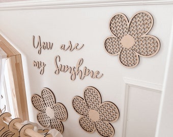 Nursery decor wooden flowers, butterflies and words "you are my sunshine", baby nursery decor, wooden wall decor, nursery room decor