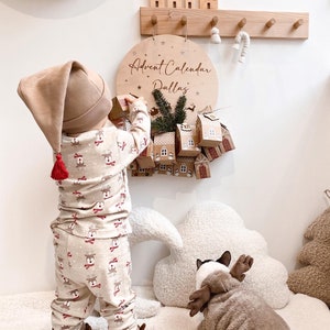 Calendario de adviento de madera para niños con cajas de cartón, calendario de adviento de cuenta regresiva personalizado para Navidad, decoración navideña, regalo de Navidad personalizado