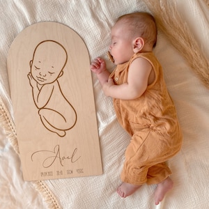 Panneau en bois avec prénom de bébé, décoration murale pour chambre d'enfant, panneau d'annonce de naissance, décoration bohème, cadeau personnalisé, panneau d'hôpital pour bébé, accessoire pour photos de bébé