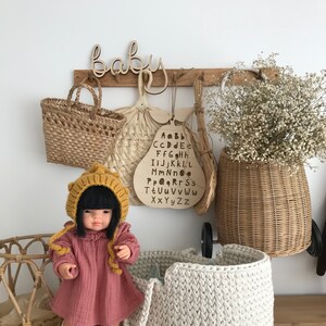 Decoración de guardería bohemia con alfabeto de madera en forma de pera, decoración de pared de guardería para niña y niño, letrero ABC de madera para habitación infantil, alfabeto decorativo de madera.