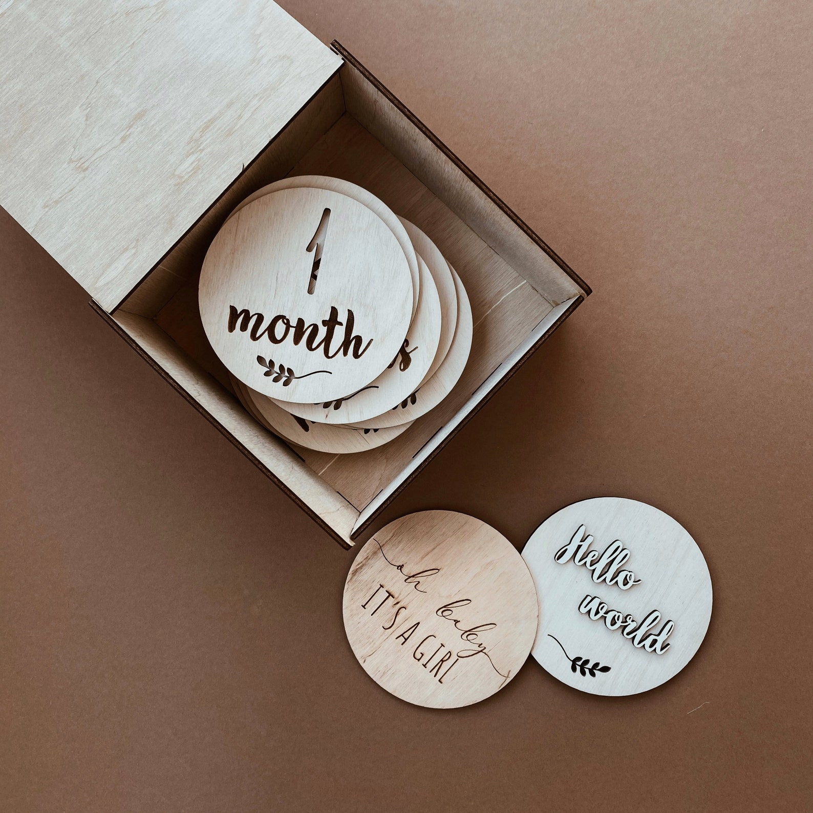 New mom gift basket wooden box with name and monthly Etsy