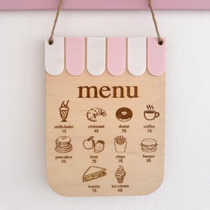 Panneau en bois avec menu de café, décoration murale pour chambre d'enfant, panneau décoratif en bois, alphabet décoratif en bois, jeu de rôle pour enfants