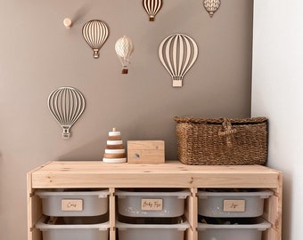 Gepersonaliseerde kinderkamer decor houten organisatie labels en heteluchtballon, baby jongen kinderkamer, tiener meisje kamer decor, boho kinderkamer, houten letters