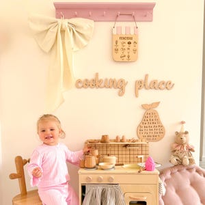 Panneau de menu en bois pour café, décoration murale pour chambre d'enfant, panneau décoratif en bois, alphabet décoratif en bois, jeu de rôle pour enfants