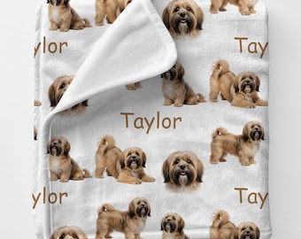 Manta de Lhasa Apso, regalo personalizado de Lhasa Apso, manta de peluche de Lhasa Apso con nombre personalizado, ropa de cama de Lhasa Apso