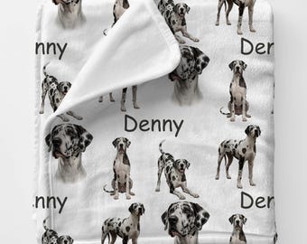 GREAT DANE Blanket, Personalized Mantle Great Dane Gift, Custom Name Great Dane Plush Throw, Mantle Great Dane Bedding, Mastiff Doglover