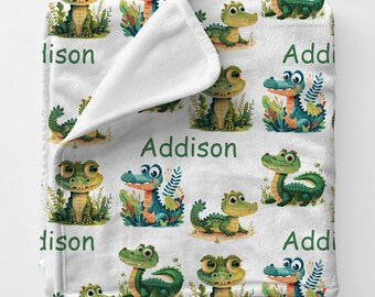 ALLIGATOR Personal Custom Name Blanket Gift For Babyshower, Cute Personalized Crocodile Baby Boys Blanket, Cute Babygirl Gifts For Birthday