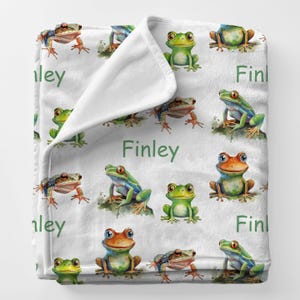 FROGS Personal Custom Name Blanket Gift For Her, Personalized Babyshower Gift, Baby Boys Blanket, Name Baby Swaddle Birthday Gift For Girl