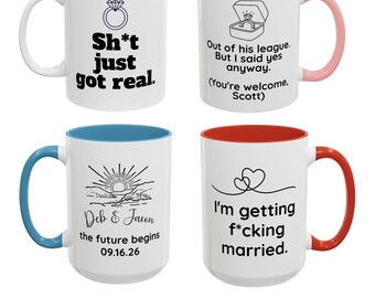 Engagement Presents, Personalized Mr and Mrs Mugs, Custom Newly Engaged Gift, Bride Mug, Fiance Gifts, Marriage Proposal Gift, Wedding Gifts