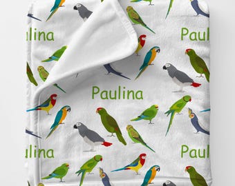PET BIRDS Personal Custom Name Blanket Gift For Grandma, Personalized Bird Watching Birthday Gift, Custome Baby Gift, Toddler Birthdaygift