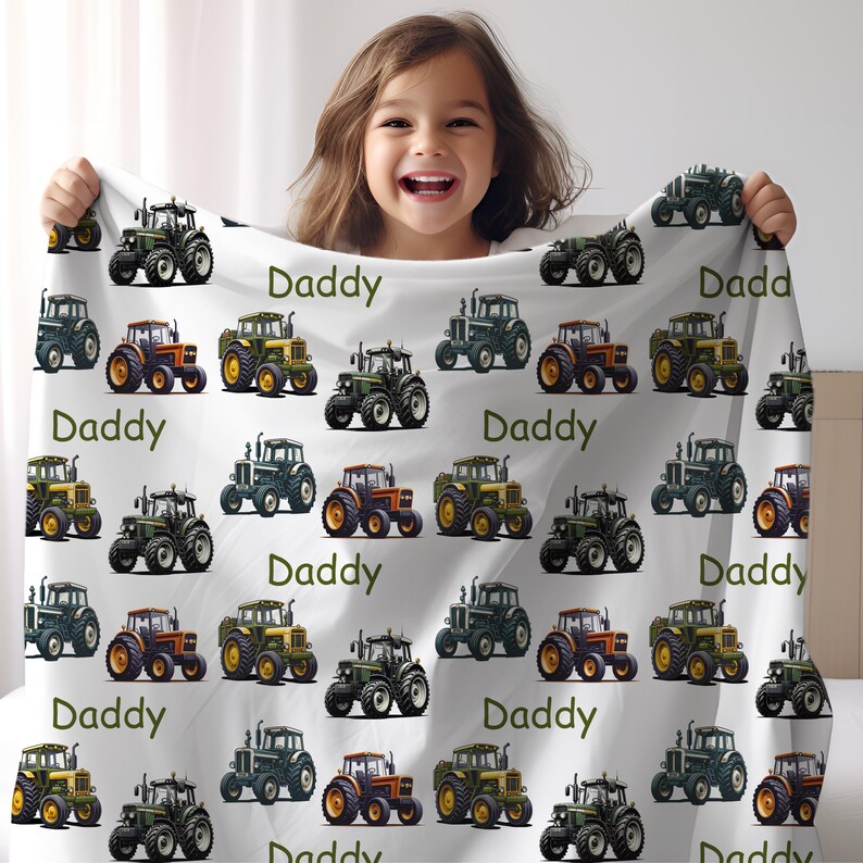 TRACTORS Personal Custom Name Blanket Gift For Dad, Personalized Gift For Teenage Boy, Farm Family Gift, Farming Birthday, Farmhouse Blanket image 6