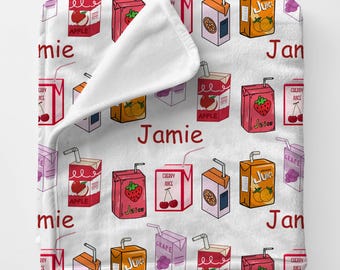 Manta personalizada con nombre de JUICE BOX para niña, manta personalizada con nombre de jugo de manzana, manta personalizada para niño, manta para envolver a niña