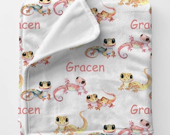 GECKO Personal Custom Name Blanket Gift For Petlover, Personalized Lizard Gecko Boy Animal Blanket, Reptile Lover Gift Blanket Birthdaygift