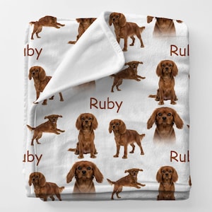 CAVALIER KING Charles Spaniel Ruby Blanket, Personalized Cavalier Gift, Custom Name CKCS Plush Throw, Cavalier Bedding, Dog Lover Gift