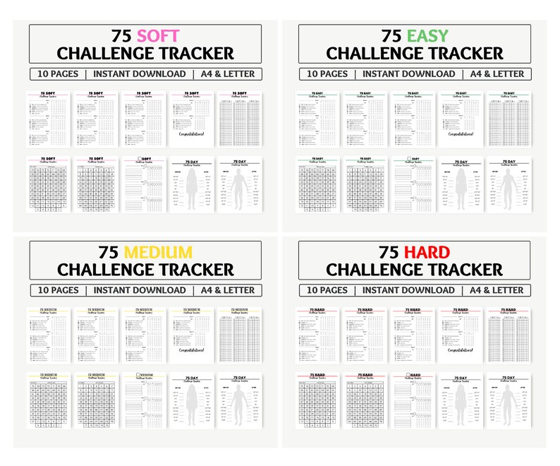 75 HARD MEDIUM EASY Soft Challenge Trackers Bundle 75 Etsy UK
