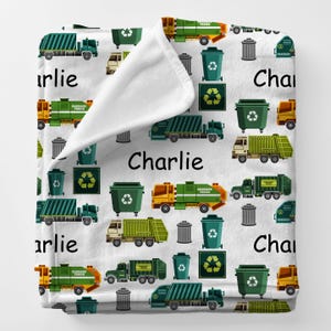 Garbage Truck Custom Blanket Gift, Personalized Swaddle Blanket Boy Birthday Present, Toddler Boy Blanket, Baby Shower Babyname Blanket Gift