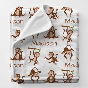 Personalized MONKEY Blanket, Custom Name Monkeys Gift Blanket, Safari Animal Comforter, Zoo Baby Shower Gift, Jungle Theme Nursery Swaddle