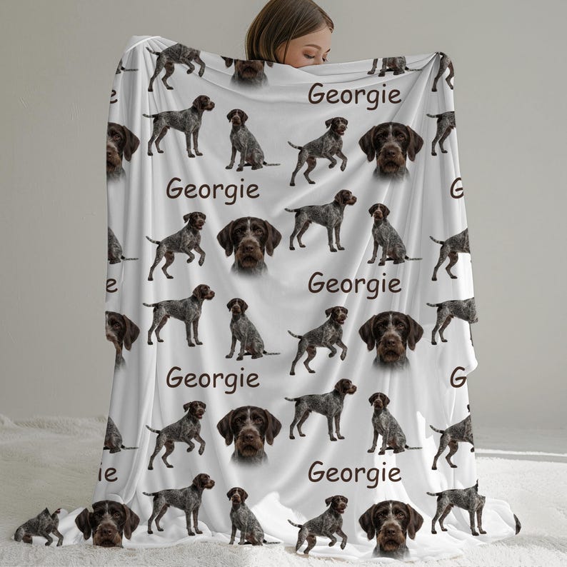 GERMAN WIREHAIRED POINTER Blanket, Personalized German Wirehaired Pointer Gift, Custom Name Pointer Plush Throw, German Pointer Bedding Bild 4
